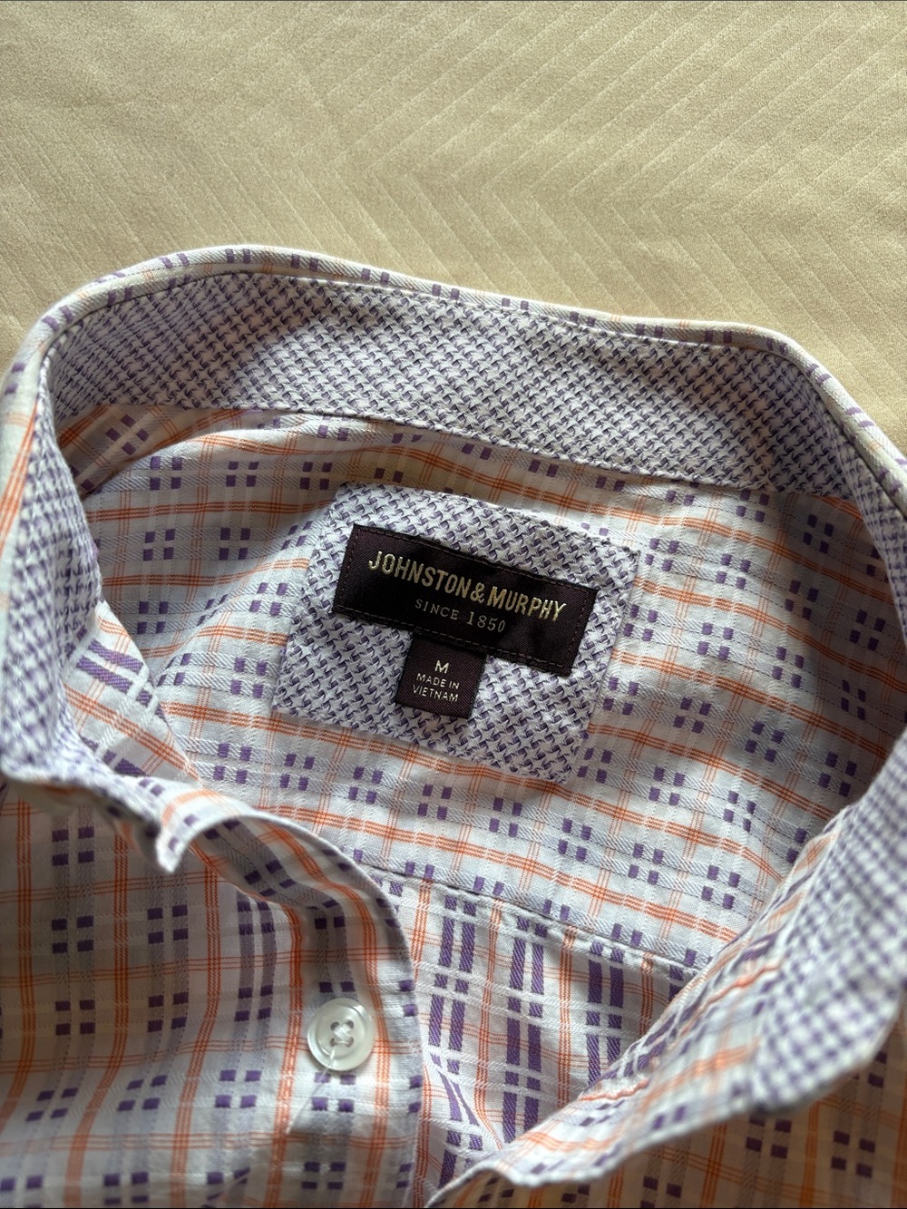 Johnston & Murphy Lavender and Orange Plaid Button-Up Dress Shirt